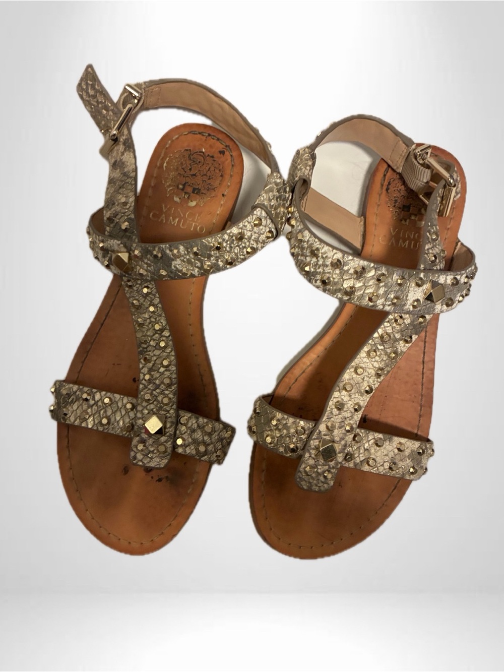 Vince Camuto Gold Studded T-Strap Sandals